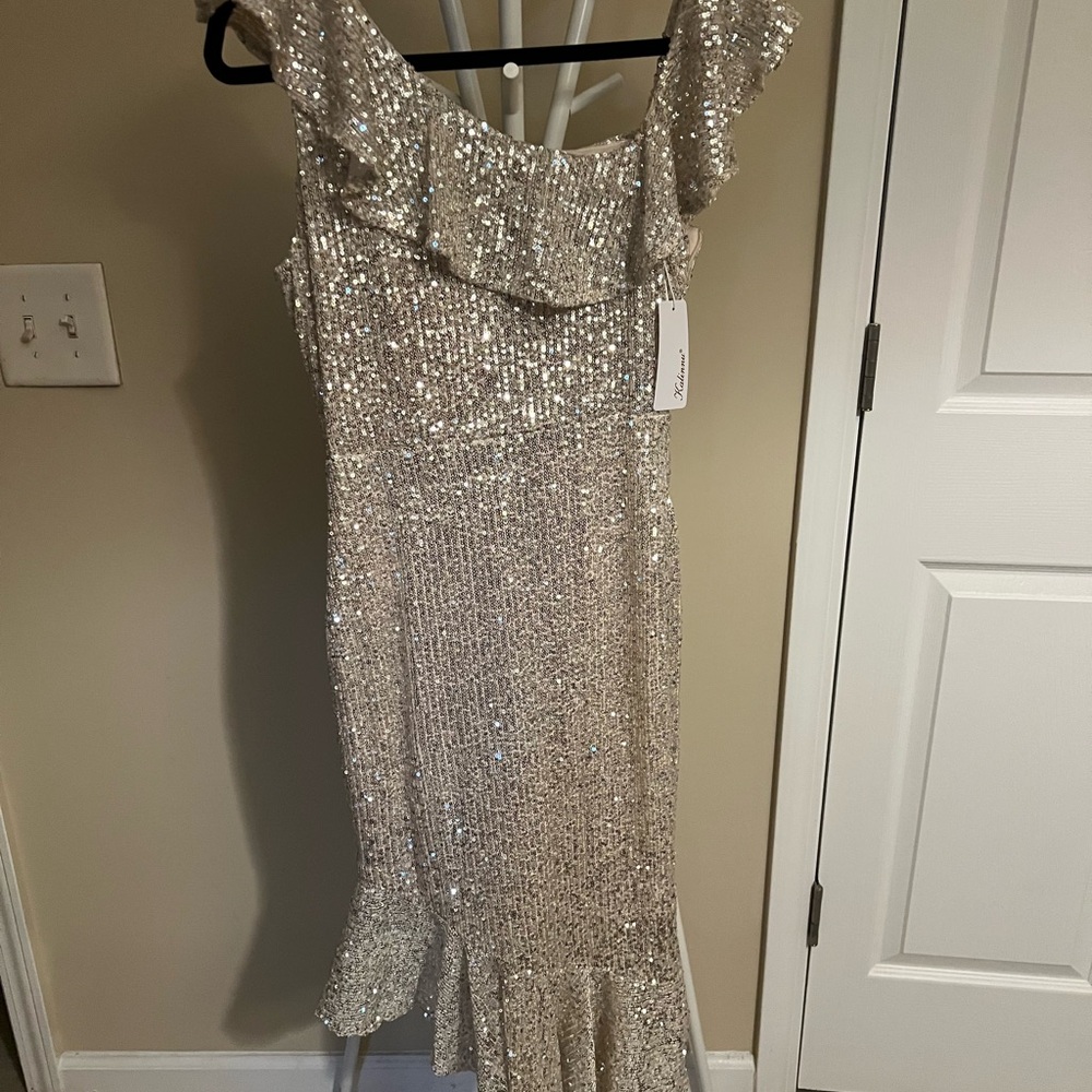 Silver Sequin Ruffle Dress